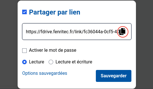 Entrez un mot de passe et sauvegardez