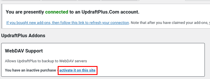 Activate WebDAV Updraft